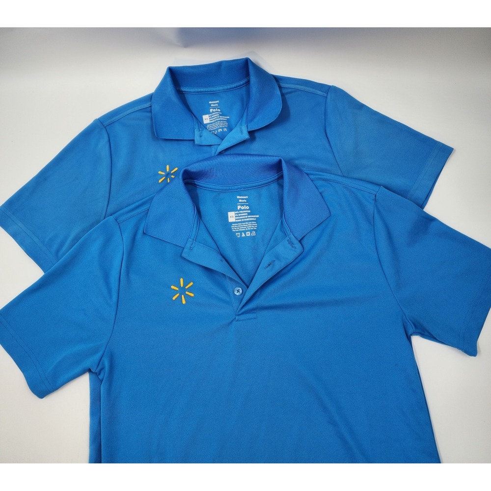 Lot of 2 Walmart Associate Uniform PoloShirts Mens XS BlueSpark Logo Performance